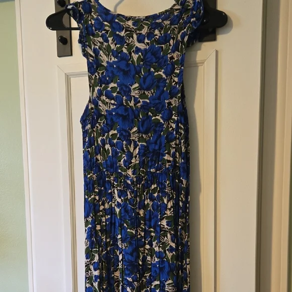 Source Unknown Blue Sheath Maxi Dress with Cap Sleeves - Picture 3 of 4